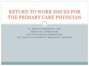 Return to Work Issues for The Primary Care Physician