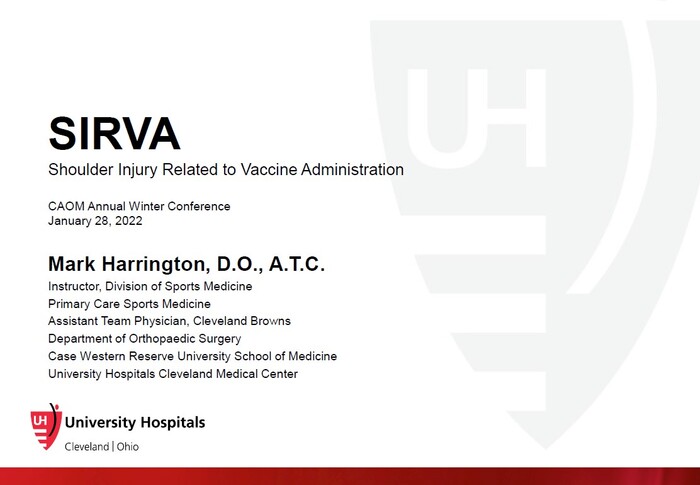 Shoulder Vaccine Injury Related to Vaccine Administration (SIRVA) | Mark T. Harrington, Jr. DO, ATC